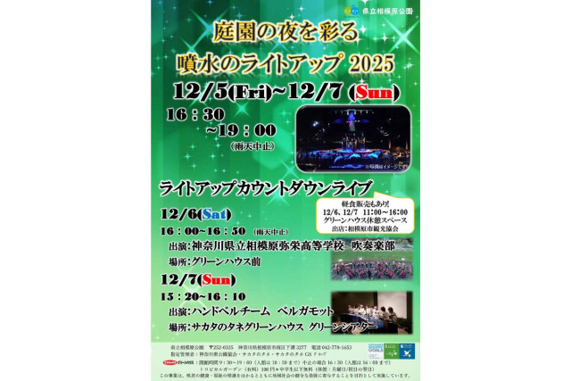 神奈川県立相模原公園「庭園の夜を彩る噴水のライトアップ・ライトアップカウントダウンライブ」